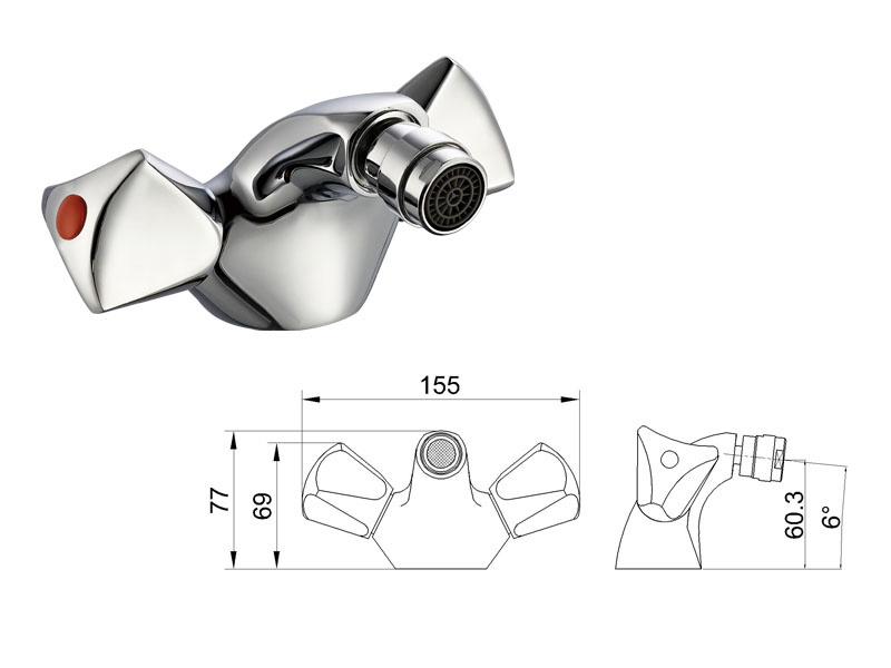 Double Handles Brass Cartridge Brass Bidet Mixer Bathroom Hot Cold Bidet Faucet Chrome Plated