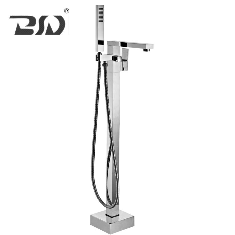 Brass Square Freestanding Shower Bath Faucets Mixer Floor-Stand Chrome Bath Faucet