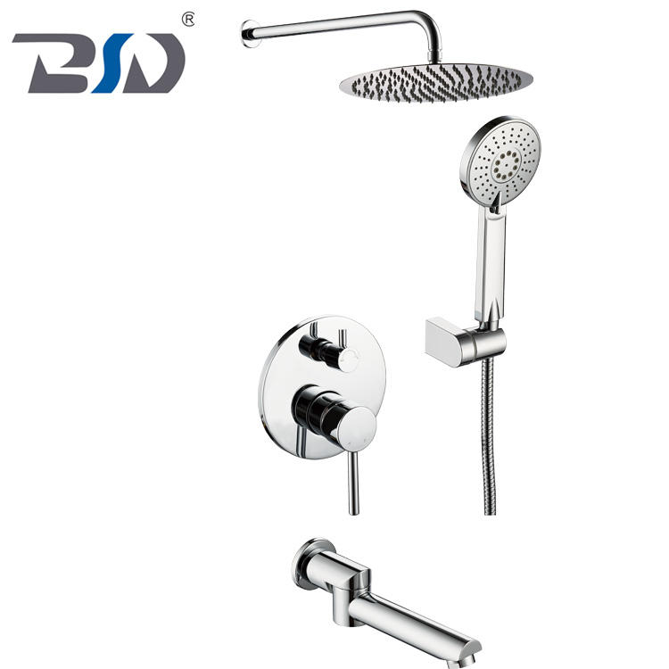 In-Wall Luxury Concealed Faucet Wall Mount Brass Faucet Chrome Shower Set With Rainfall Shower