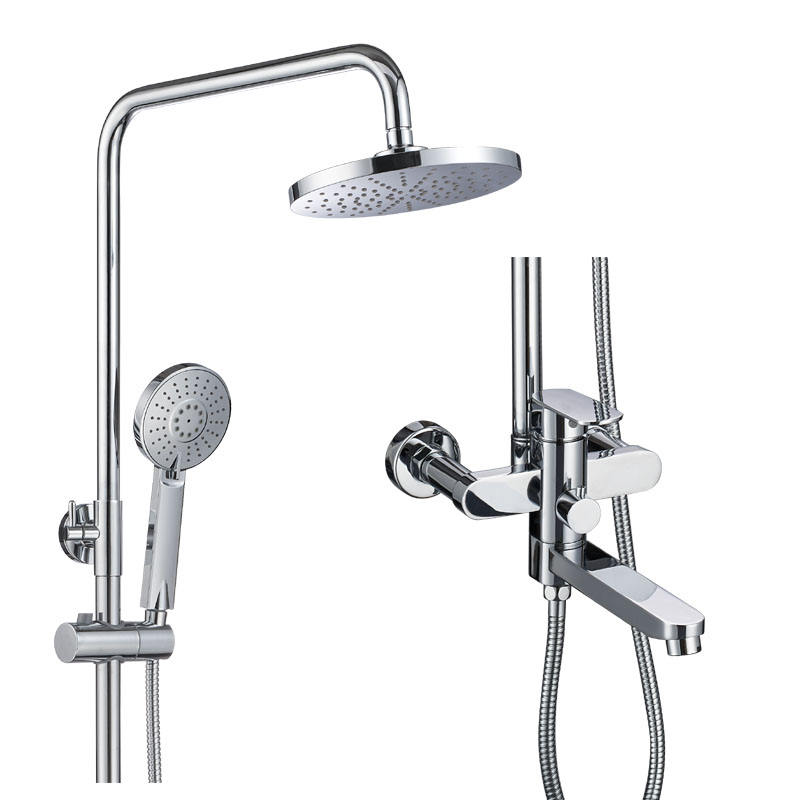 Chrome Plated Bath Faucet Complete Bathroom Sets Stainless Steel Rod ABS Shower Head Rain Shower Set for Bathroom