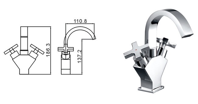 Nice Quality Chrome Deck Mounted Brass Water Basin Mixer Bathroom Dual Handle Basin Faucets