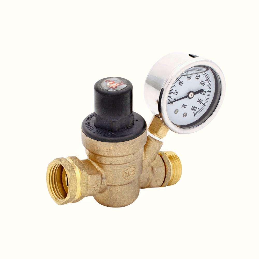Lead-Free High Pressure Adjustable Water Pressure Reducing Valve With Gauge