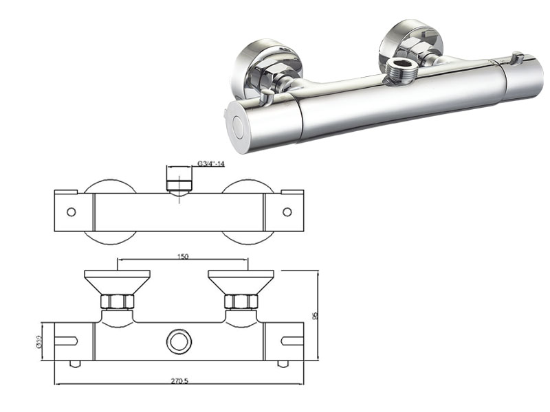 Thermostatic Shower Mixer Bar Brass Valve Twin Outlet Bathroom Bath Shower Taps