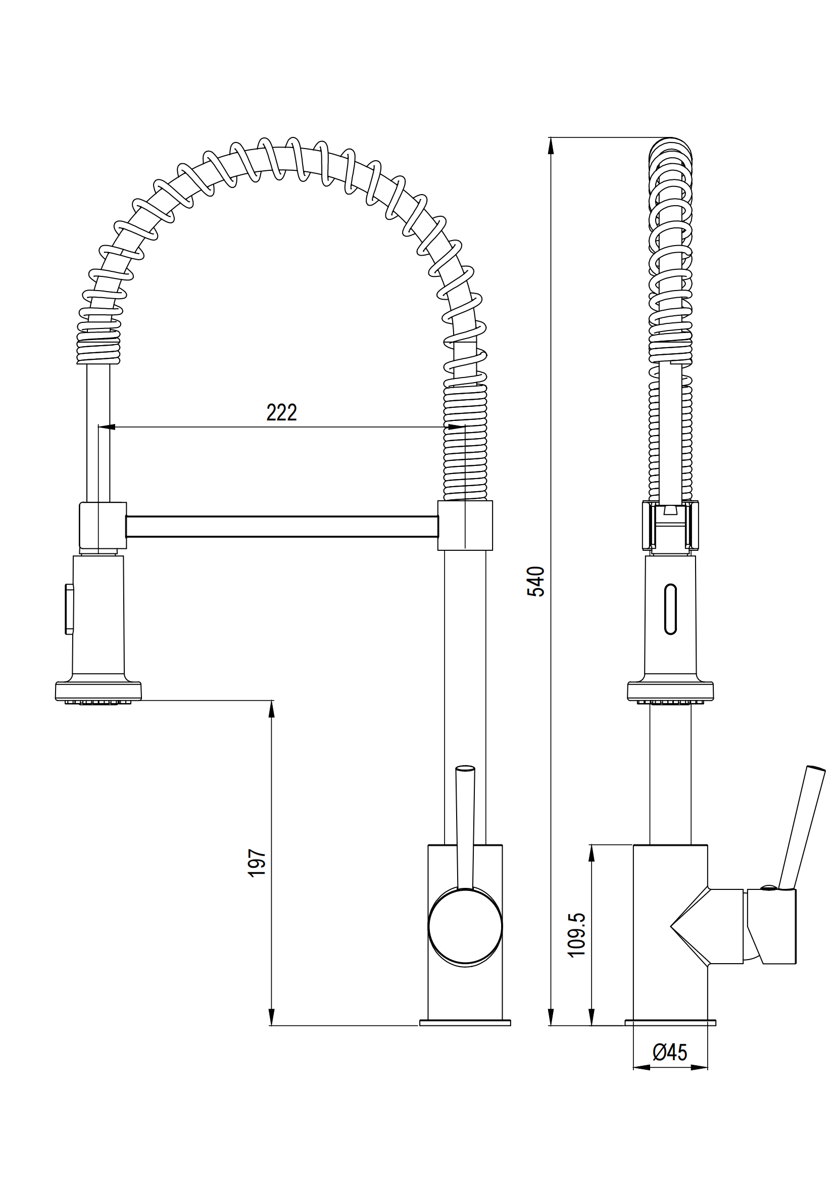 Single Lever Stainless Steel Spring Pull Out Kitchen Sink Faucet With Sprayer