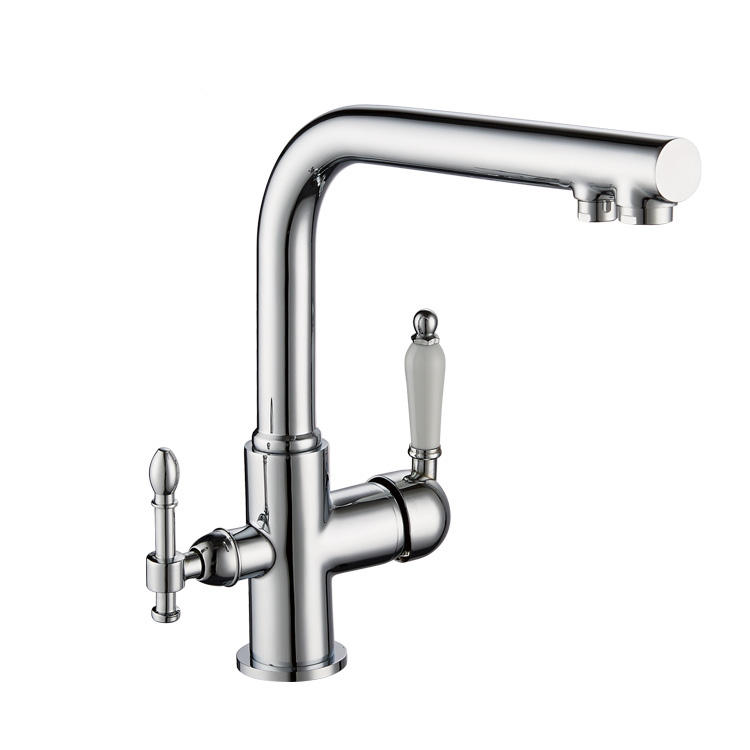 Chrome Polished Three Way Kitchen Mixer Deck Mounted Ceramic Handle 3 in 1 Sink Kitchen Faucet