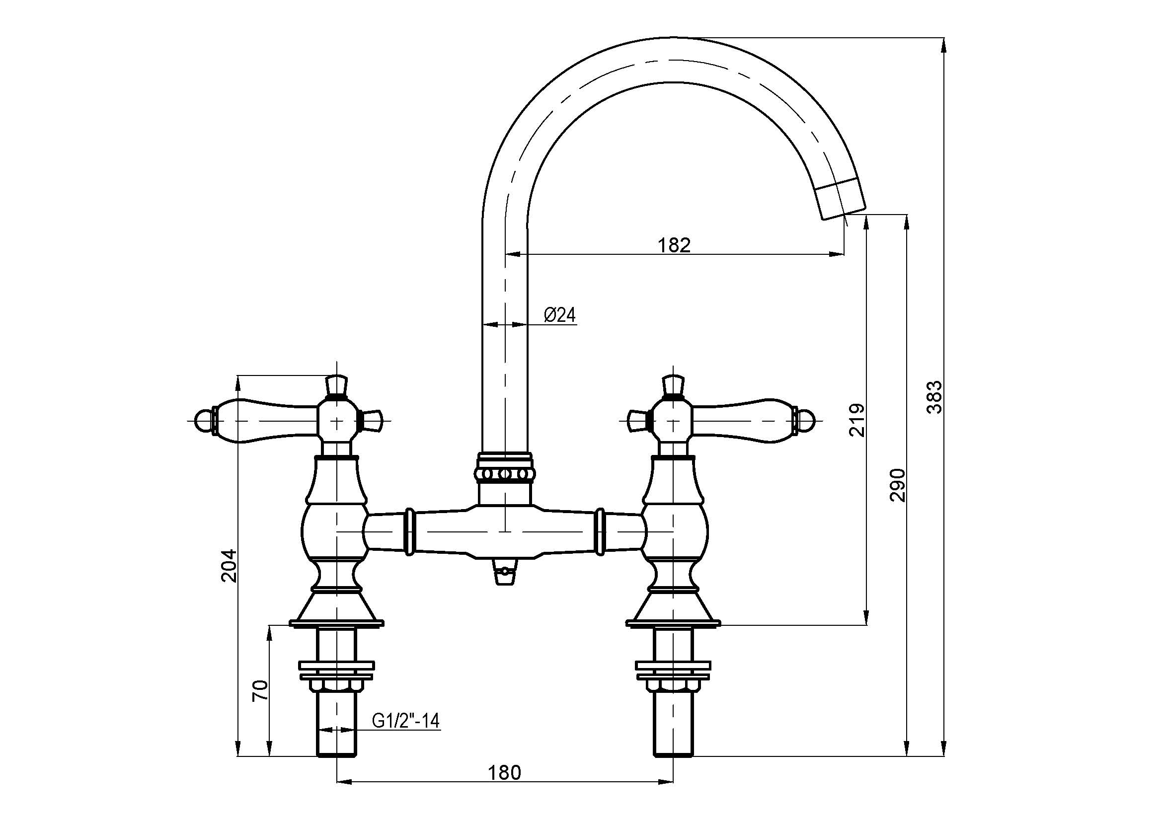 1/2 BSP Connection British Style Bridge Sink Mixer