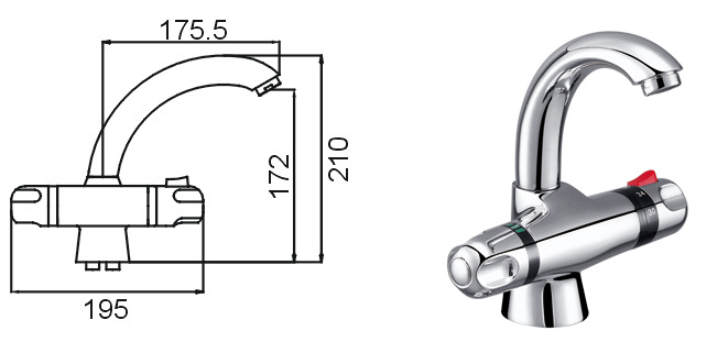 Thermostatic Basin Mixer Faucet Deck Mounted Bathroom Brass Thermostat Mixer Tap Chrome Polished