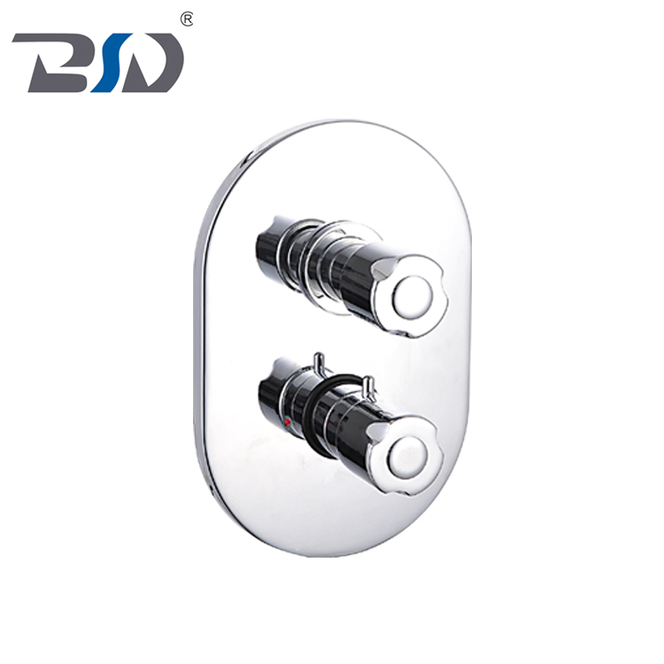 Chrome Solid Brass Thermostat Mixing Valve Concealed Modern Anti-Scald Thermostatic Twin Shower Valve for Sale