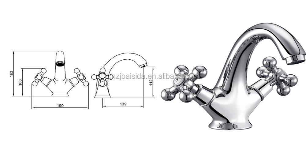 Single Hole Bathroom Sink Mixer Tap Chrome Deck Mounted Double Cross Handle Basin Faucet