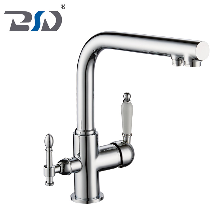 Chrome Polished Three Way Kitchen Mixer Deck Mounted Ceramic Handle 3 in 1 Sink Kitchen Faucet