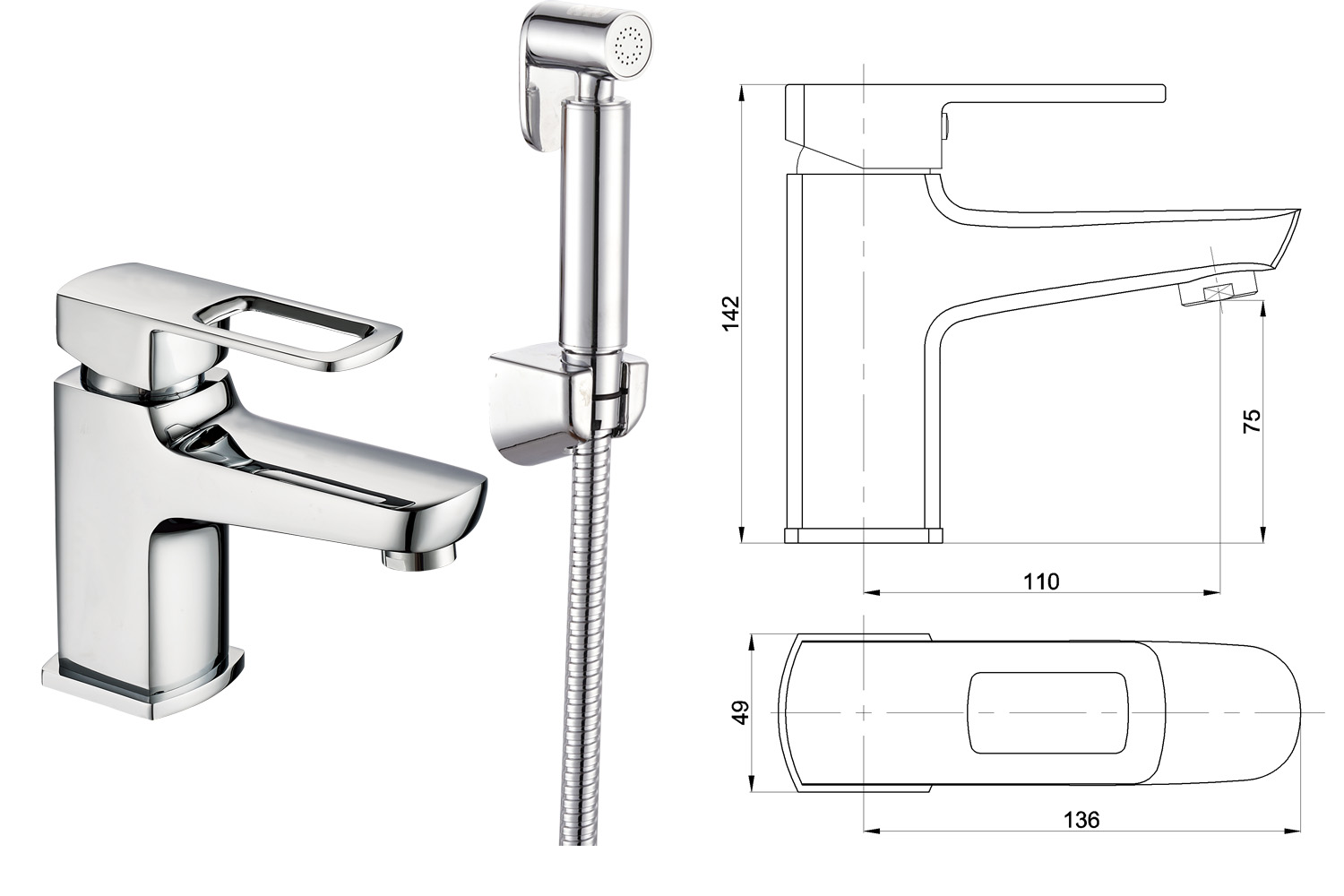 Single Handle Brass Bidet Faucet for Toilet With Brass Shattaf and ABS Wall Bracket Stainless Steel Hose