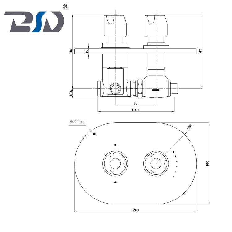 Chrome Solid Brass Thermostat Mixing Valve Concealed Modern Anti-Scald Thermostatic Twin Shower Valve for Sale