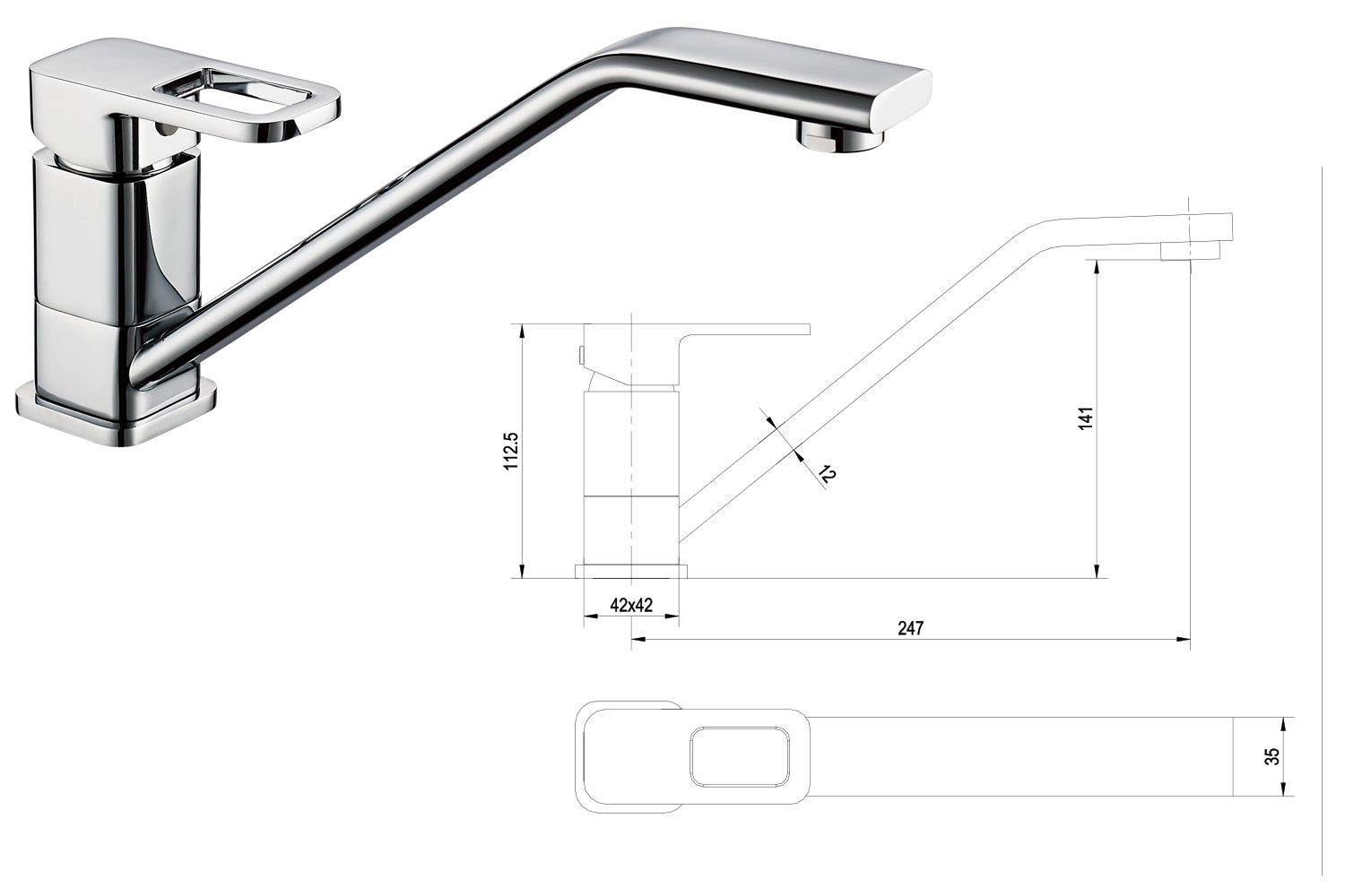 Kitchen Sink Mixer Tap Single Lever With Long Swivel Spout Monobloc Faucet