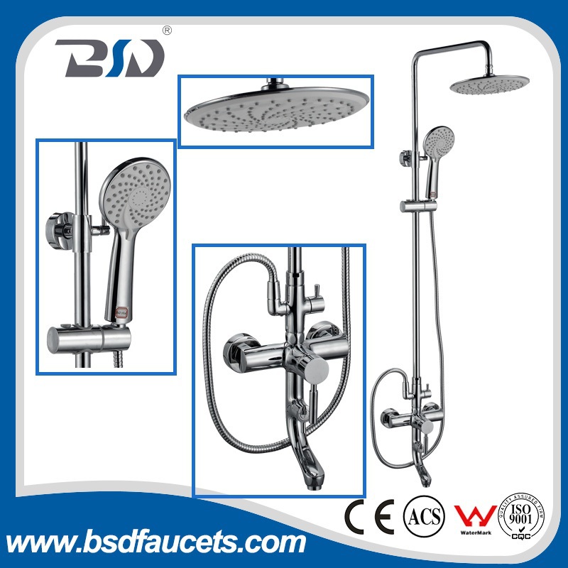 Wall Mounted Bath Rainfall Shower Set Tub Faucet With Handheld Spray Chromed Polished