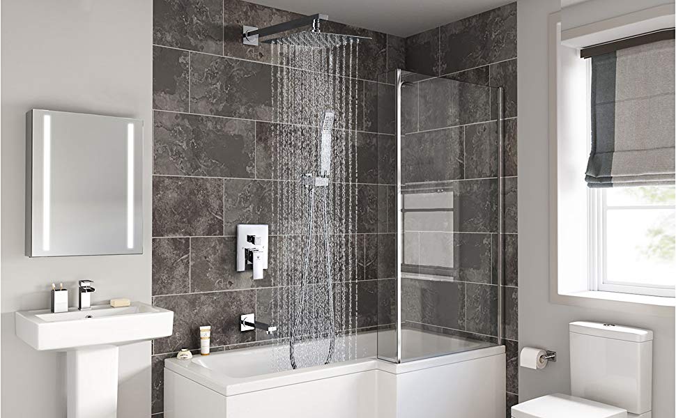 Chrome Square Concealed Shower Faucet In-Wall Shower Faucet Set With Handshower