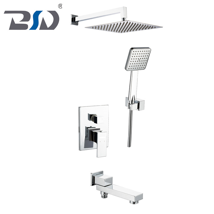 Chrome Square Concealed Shower Faucet In-Wall Shower Faucet Set With Handshower