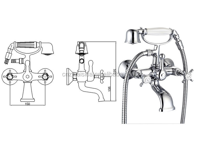 Dual Handle Deck Mounted Traditional Brass Shower Bath Faucet Gold Color Classic Water Taps