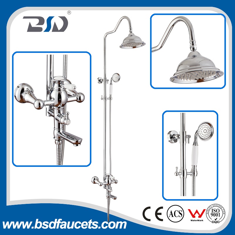 Chrome Plated Single Ceramic Handle Luxury Brass Shower Set Complete With S.S Shower Head and Bras Hand Shower
