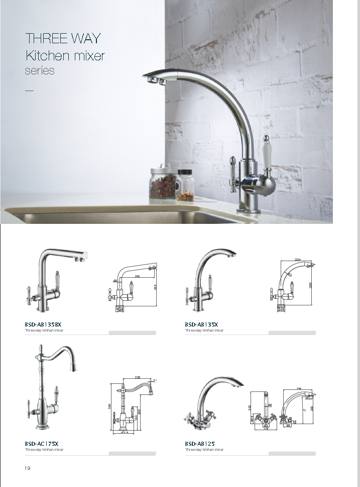 Dual Handle Copper Pipe 3 Way Drinking Water Kitchen Faucet With Filter