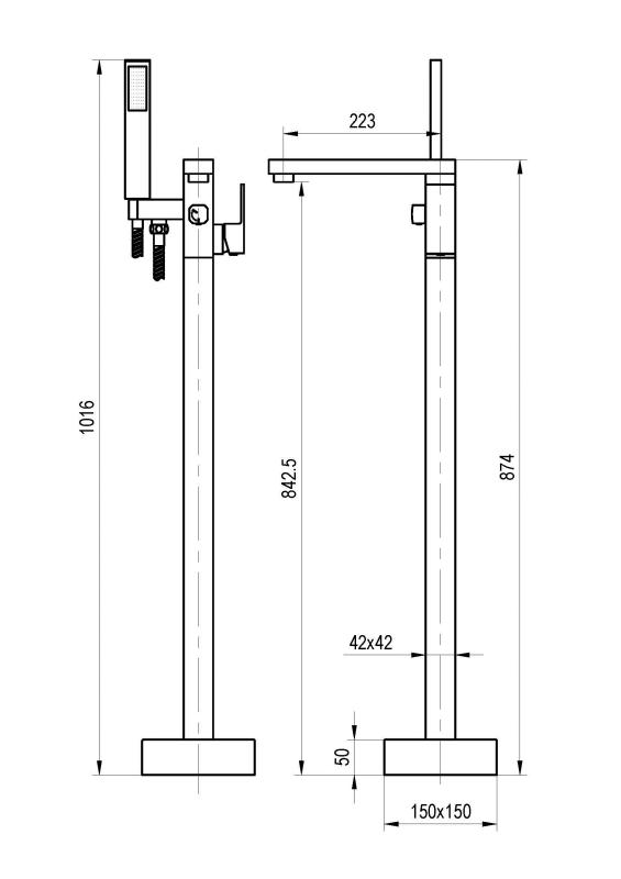 Brass Square Freestanding Shower Bath Faucets Mixer Floor-Stand Chrome Bath Faucet