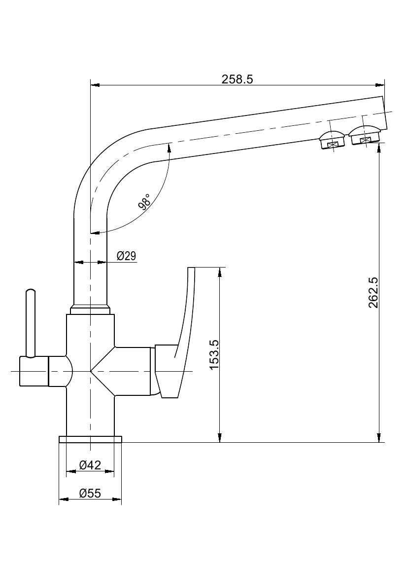 Dual Handle Copper Pipe 3 Way Drinking Water Kitchen Faucet With Filter