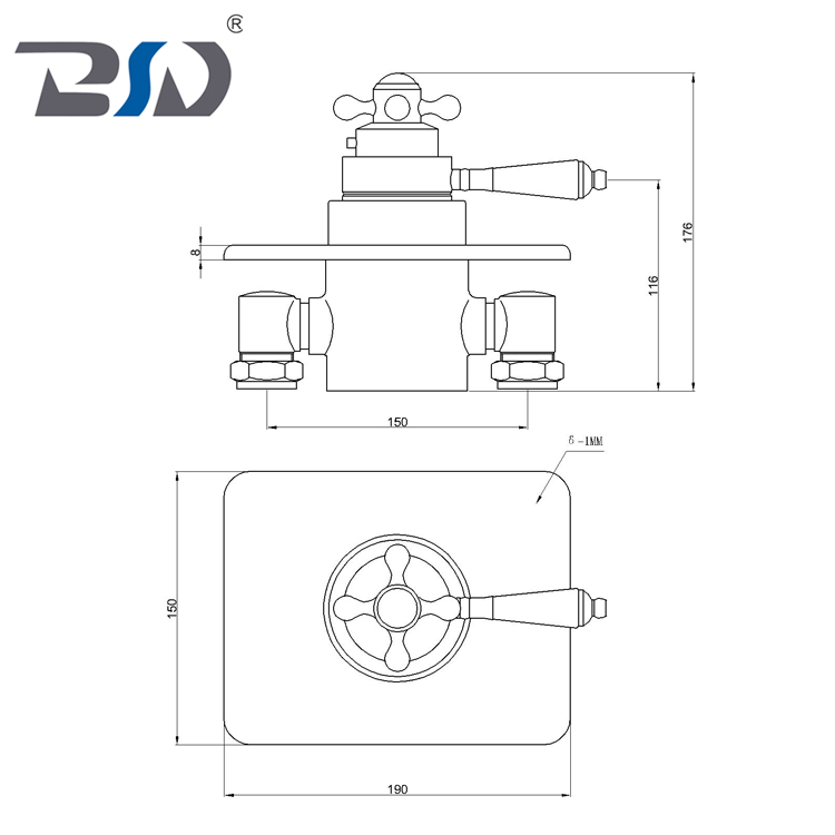 Traditional Bathroom Luxury Concentric Thermostatic Shower Mixer Valve Concealed/Exposed With Square Backplate