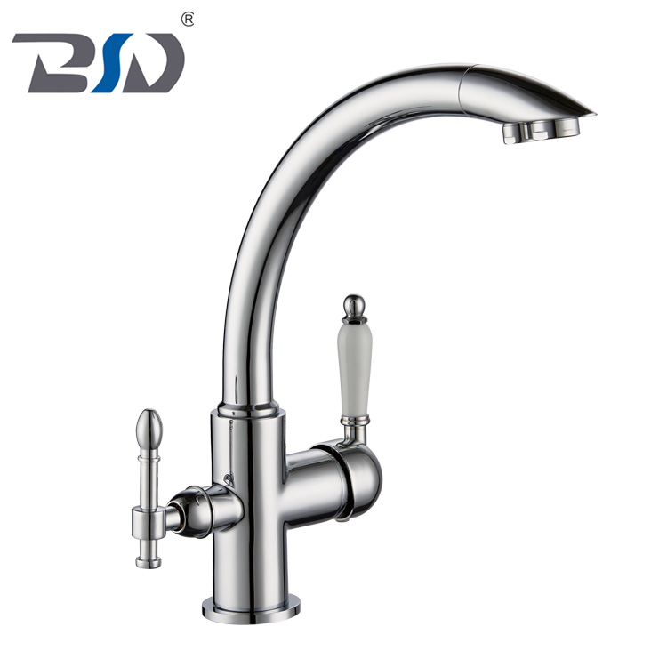 Premium Solid Brass Chrome Three Way Water Filter Tap Tri-Flow Kitchen Faucet Mixer