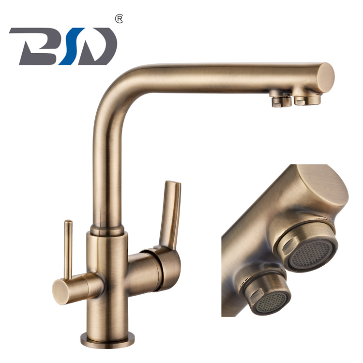 Dual Handle Copper Pipe 3 Way Drinking Water Kitchen Faucet With Filter