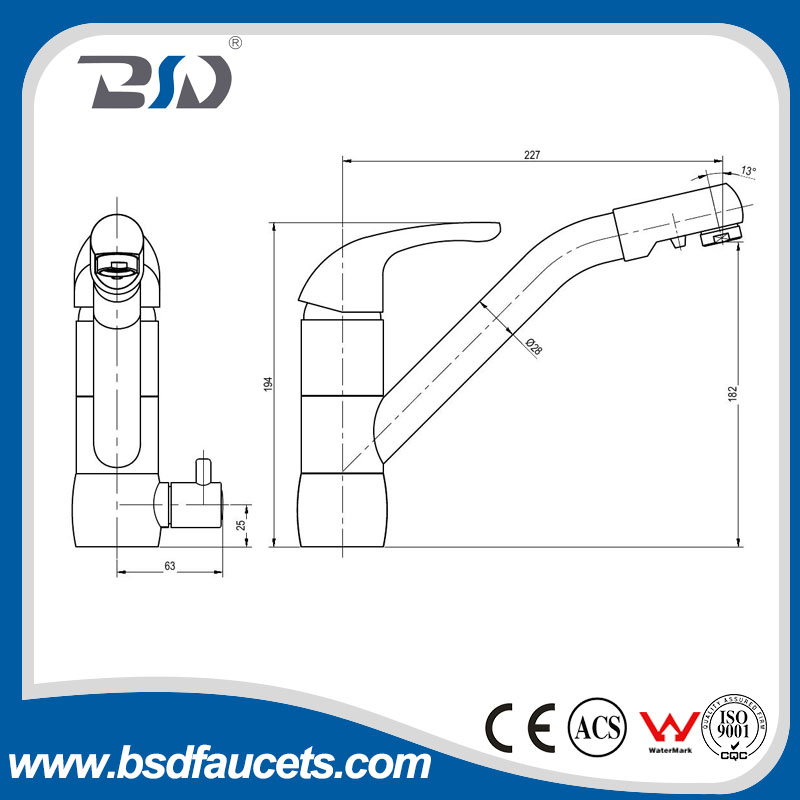 Brass Chrome 3 Way Kitchen Faucet With Filtered Purified Water Filter Water Tap 3 Inlet Copper Pipe