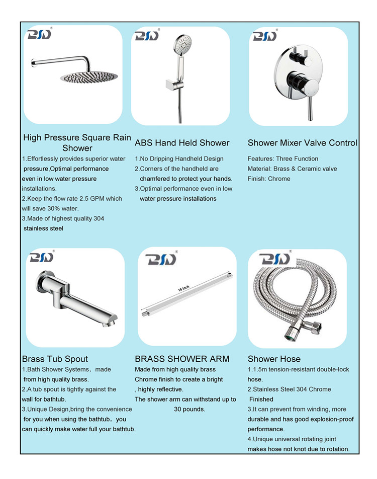 In-Wall Luxury Concealed Faucet Wall Mount Brass Faucet Chrome Shower Set With Rainfall Shower