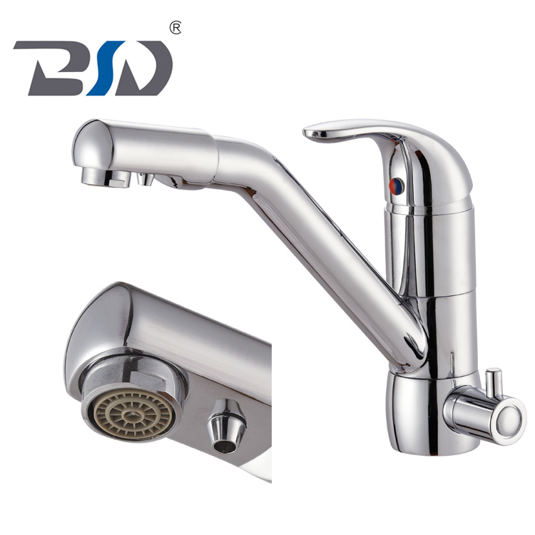 Brass Chrome 3 Way Kitchen Faucet With Filtered Purified Water Filter Water Tap 3 Inlet Copper Pipe