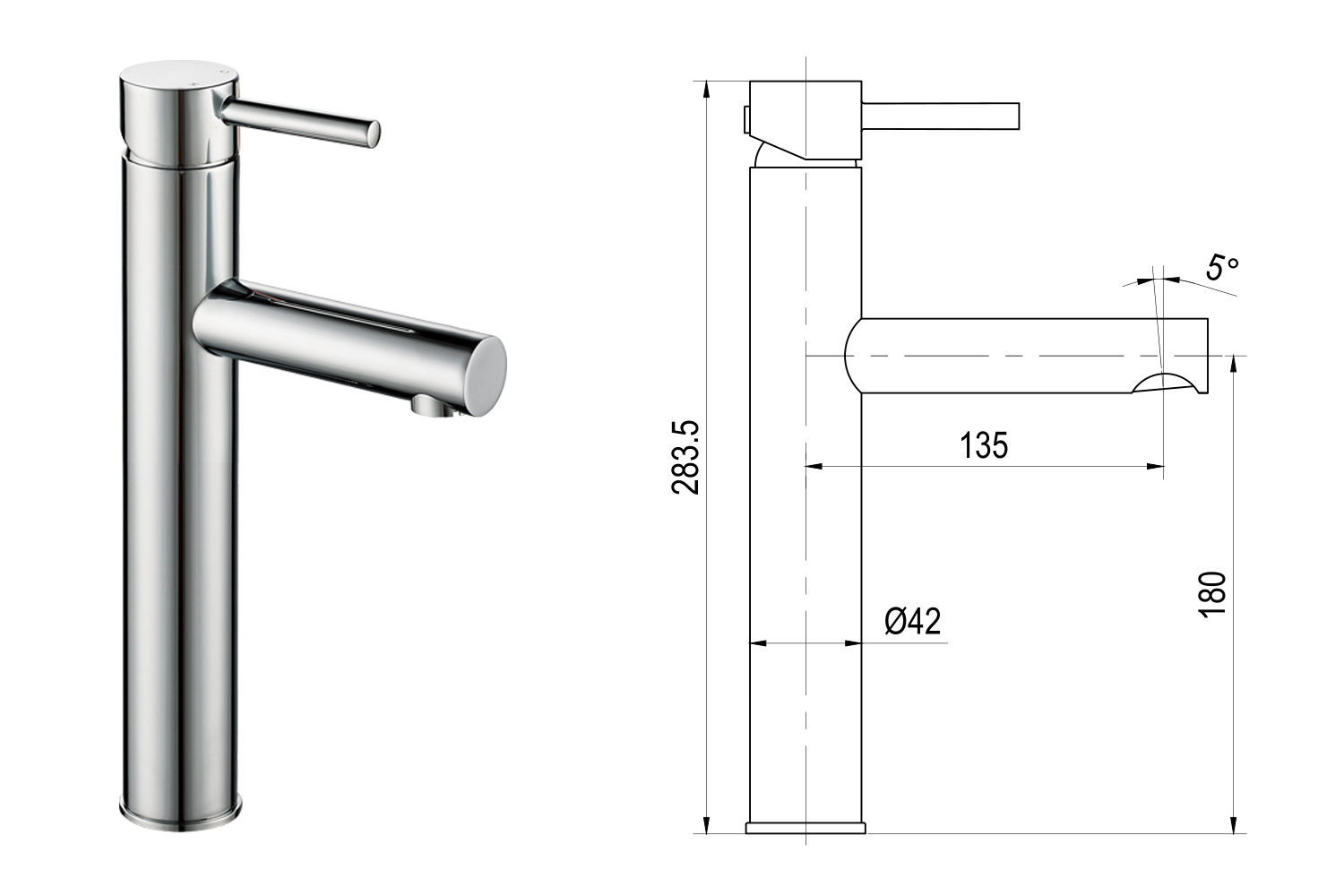 Chrome Finish Bathroom Tall Body Mixer Single Lever Brass Basin Faucet