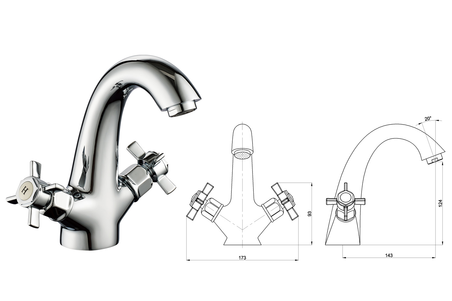 Classic High Quality Double Handle Bathroom Wash Basin Mixer Faucet