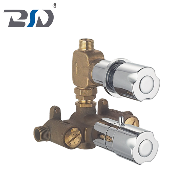 Chrome Solid Brass Thermostat Mixing Valve Concealed Modern Anti-Scald Thermostatic Twin Shower Valve for Sale