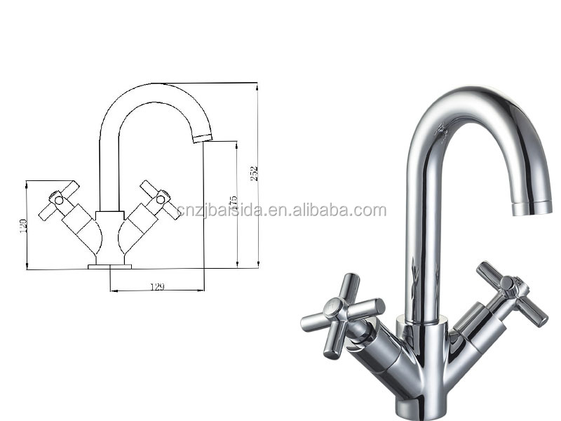 Dual Handle Brass Bathroom Chrome Polished Deck Mounted Basin Faucet Mixer With Rotatable Spout