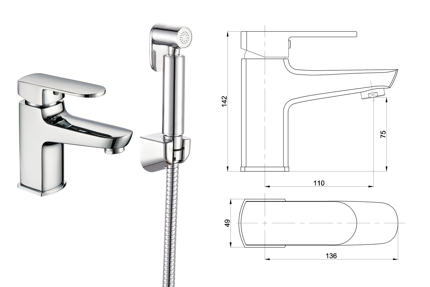 Single Lever Brass Body Deck Mount Woman Bidet Mixer Faucet With Brass Shattaf