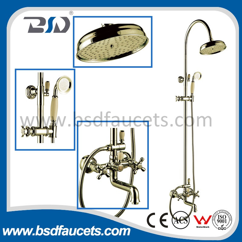 Double Cross Zinc Handle Classic Ceramic Diverter Brass Sliding Bar Brass Shower Head Spout Spout Telephone Handset Shower Set