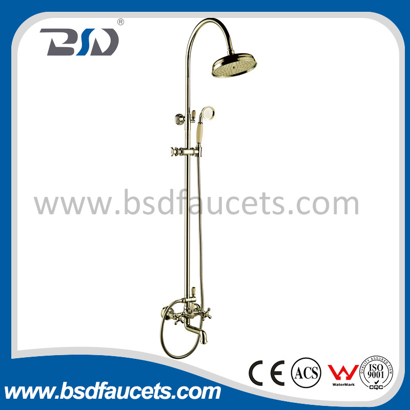 Double Cross Zinc Handle Classic Ceramic Diverter Brass Sliding Bar Brass Shower Head Spout Spout Telephone Handset Shower Set