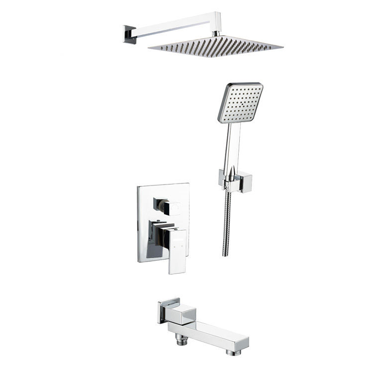 Chrome Square Concealed Shower Faucet In-Wall Shower Faucet Set With Handshower