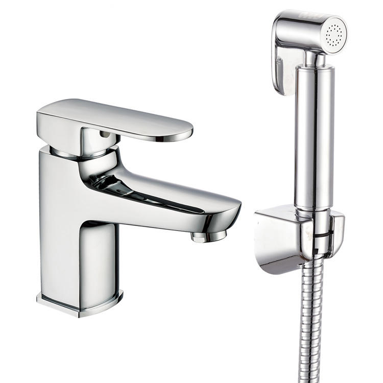 Single Lever Brass Body Deck Mount Woman Bidet Mixer Faucet With Brass Shattaf
