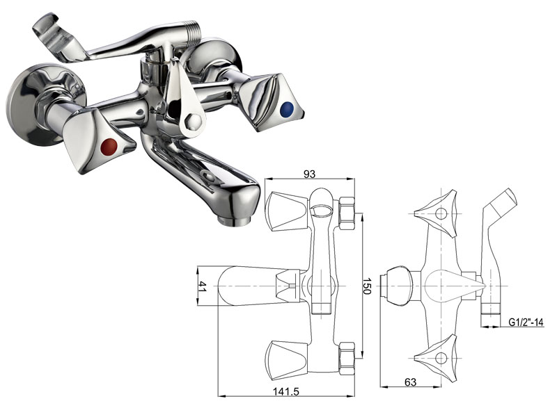 Zinc Handle Wall Mounted Traditional Shower Classic Economic Bath Mixer Bath Faucet