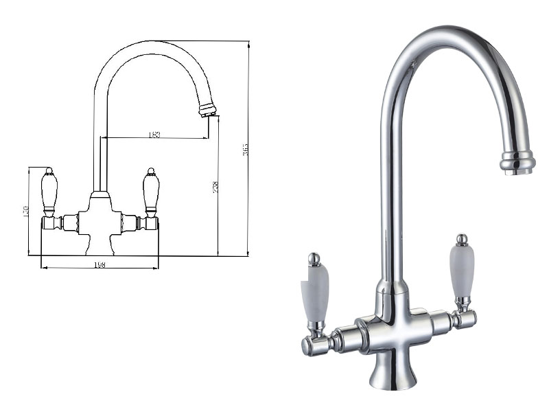 Deck Mounted Chrome Gold Double Handle Brass Sink Mixer Kitchen Faucet