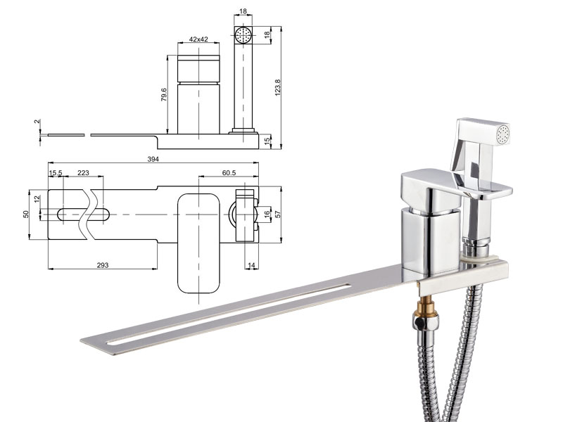 Toilet Use Shower Hose Shattaf Completed Square Design  Single Handle Bidet Mixer With Stainless Steel Plated