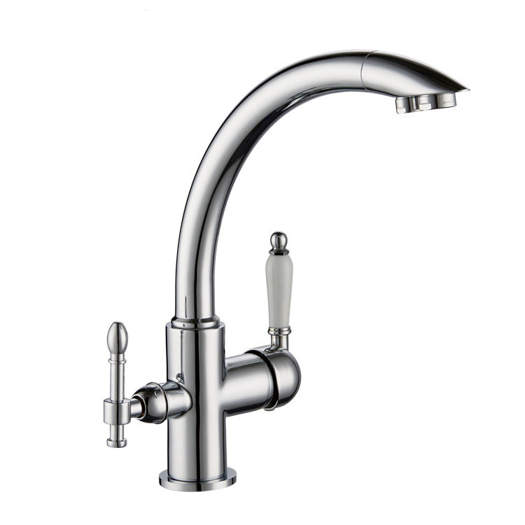 Premium Solid Brass Chrome Three Way Water Filter Tap Tri-Flow Kitchen Faucet Mixer