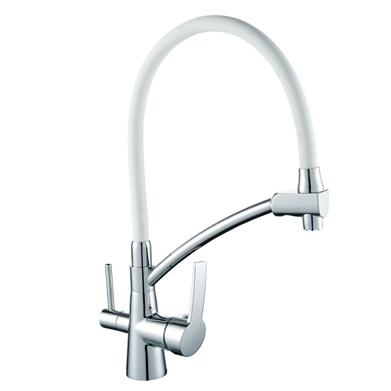 Chrome or Bronze Finish  Deck Mounted Dual Handle Soft Silicon Spout  3 Ways Drinking Water Faucet Filter RO System